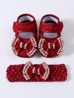 Baby Girls Baptism Shoes and Hairband Set