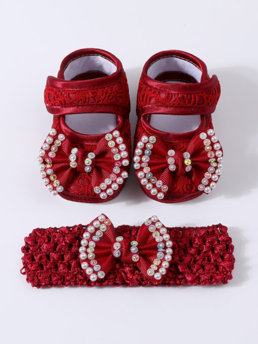 Baby Girls Baptism Shoes and Hairband Set